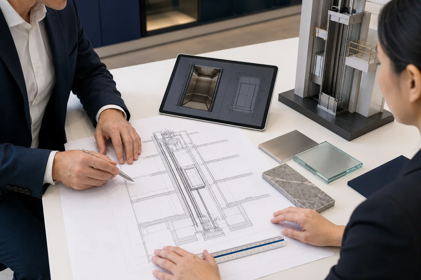 Elevator shaft planning and material consultation