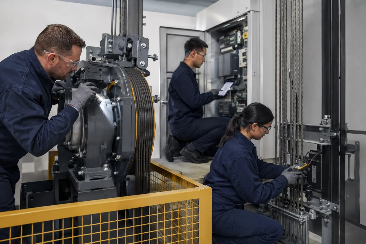 FUJI-HITECH technicians carrying out planned elevator maintenance