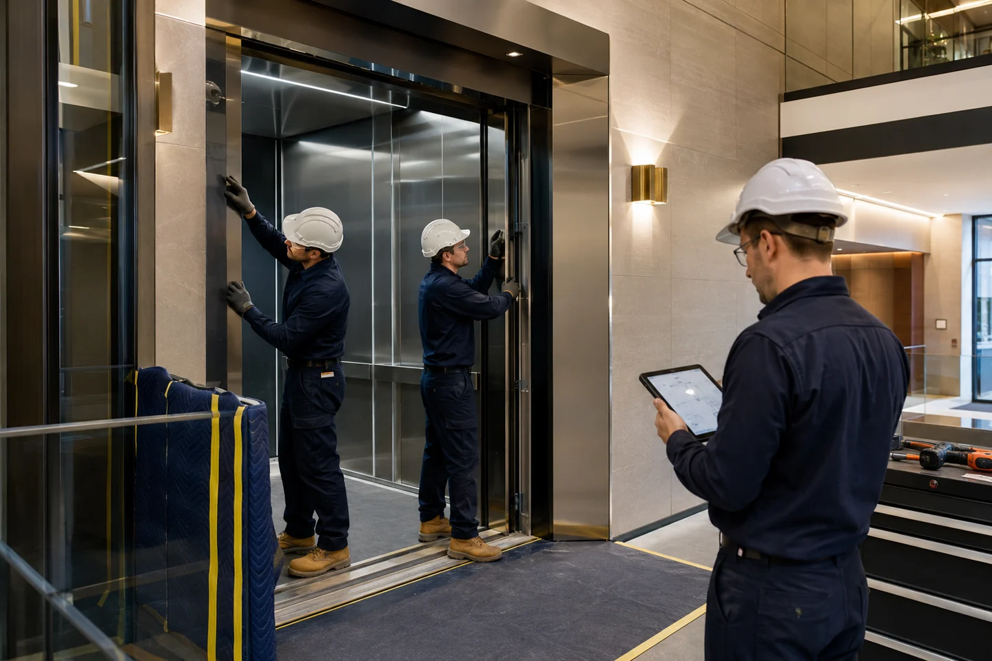 FUJI-HITECH reinstallation and alignment of a relocated elevator